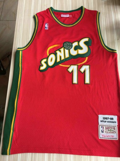 NBA 11 Schrempf Supersonics 1997-98 M&N Maillot Rouge